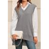 imageArachampampCloz Womens Wool Blend Side Slit High Low Versatile V Neck Fall Tunic Sweater Vests 2025Grey