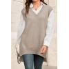 imageArachampampCloz Womens Wool Blend Side Slit High Low Versatile V Neck Fall Tunic Sweater Vests 2025Oatmeal