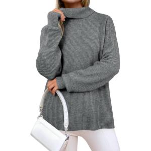 imageArachampampCloz Womens Wool Blend Turtleneck Fall Winter Casual Ribbed Oversized Sweater Tops 2025Grey