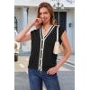 imageArachampampCloz Summer Sweater Vest Women Spring Cap Sleeve V Neck Striped Button Casual Cardigan Sweater Knit Tank Tops 2025Blackwhite
