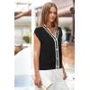 imageArachampampCloz Summer Sweater Vest Women Spring Cap Sleeve V Neck Striped Button Casual Cardigan Sweater Knit Tank Tops 2025Blackwhite