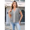 imageArachampampCloz Summer Sweater Vest Women Spring Cap Sleeve V Neck Striped Button Casual Cardigan Sweater Knit Tank Tops 2025Greywhite