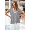 imageArachampampCloz Summer Sweater Vest Women Spring Cap Sleeve V Neck Striped Button Casual Cardigan Sweater Knit Tank Tops 2025Greywhite