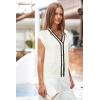 imageArachampampCloz Summer Sweater Vest Women Spring Cap Sleeve V Neck Striped Button Casual Cardigan Sweater Knit Tank Tops 2025Whiteblack
