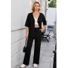 imageArachampampCloz Womens 2 Piece Sets Spring Summer Outfits 2024 Short Sleeve Cardigan Sweaters Wide Leg Pants Lounge TracksuitsBlack
