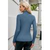 imageArachampampCloz Womens Fall Ribbed Wool Blend Sweater Mock Neck Casual Outfits Long Sleeve Fitted Tops Trendy 2024Lake Blue
