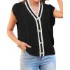 imageArachampampCloz Summer Sweater Vest Women Spring Cap Sleeve V Neck Striped Button Casual Cardigan Sweater Knit Tank Tops 2025Blackwhite