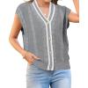 imageArachampampCloz Summer Sweater Vest Women Spring Cap Sleeve V Neck Striped Button Casual Cardigan Sweater Knit Tank Tops 2025Greywhite