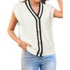 imageArachampampCloz Summer Sweater Vest Women Spring Cap Sleeve V Neck Striped Button Casual Cardigan Sweater Knit Tank Tops 2025Whiteblack