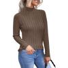 imageArachampampCloz Womens Fall Ribbed Wool Blend Sweater Mock Neck Casual Outfits Long Sleeve Fitted Tops Trendy 2024Brown