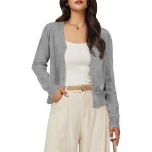 imageArachampampCloz Women Cardigan Sweaters 2025 Fall Fashion Knit V Neck Cropped Clothes