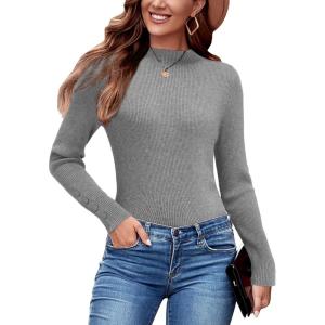 imageArachampampCloz Womens Fitted Pullover Sweaters Long Sleeve Mock Neck Knitted Tops Fall Fashion 2022Greyb