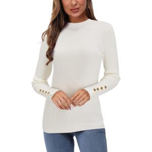 imageArachampampCloz Womens Fitted Pullover Sweaters Long Sleeve Mock Neck Knitted Tops Fall Fashion 2022Whiteb