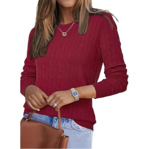 imageArachampampCloz Womens Wool Blend Classic Crew Neck Casual Fall SweatersCableburgundy