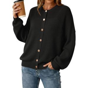 imageArachampampCloz Womens Wool Blend Oversized Cardigan Sweaters Button Down Casual Winter ClothingBlack