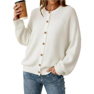 imageArachampampCloz Womens Wool Blend Oversized Cardigan Sweaters Button Down Casual Winter ClothingOffwhite