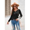 imageArachampampCloz Womens Long Sleeve Lace Fall Tops Solid V Neck Button Henley Shirt Casual Tunic BlouseBlack