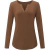 imageArachampampCloz Womens Long Sleeve Lace Fall Tops Solid V Neck Button Henley Shirt Casual Tunic BlouseDark Coffee02