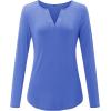 imageArachampampCloz Womens Long Sleeve Lace Fall Tops Solid V Neck Button Henley Shirt Casual Tunic BlousePurple Blue02