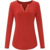 imageArachampampCloz Womens Long Sleeve Lace Fall Tops Solid V Neck Button Henley Shirt Casual Tunic BlouseRed02
