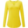 imageArachampampCloz Womens Long Sleeve Lace Fall Tops Solid V Neck Button Henley Shirt Casual Tunic BlouseYellow01