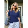 imageArachampampCloz Womens Summer Fall Scalloped Lace Cuff Crewneck Tops Textured ShirtsNavy Blue