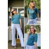 imageArachampampCloz Womens Summer Fall Scalloped Lace Cuff Crewneck Tops Textured ShirtsPeacock Blue