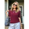 imageArachampampCloz Womens Summer Fall Scalloped Lace Cuff Crewneck Tops Textured ShirtsWine Red