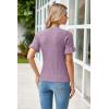 imageArachampampCloz Womens Summer Fall Scalloped Lace Cuff Crewneck Tops Textured ShirtsXgrey Purple
