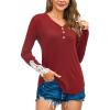 imageArachampampCloz Womens Long Sleeve Lace Fall Tops Solid V Neck Button Henley Shirt Casual Tunic BlouseWine