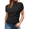 imageArachampampCloz Womens Ruched Summer Tops Mock Neck Cap Sleeve Slim Fit Blouses 2025Black