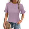 imageArachampampCloz Womens Summer Fall Scalloped Lace Cuff Crewneck Tops Textured ShirtsXgrey Purple