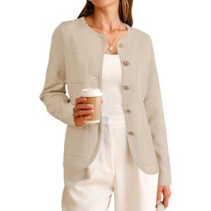imageArachampampCloz Womens Wool Blend Sweater Blazers Business Casual Jacket with Pockets 2025Apricot
