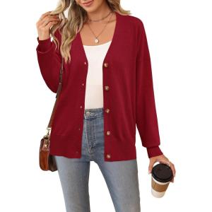 imageArachampampCloz Womens Wool Blend Lightweight Fall Business Casual Cardigan SweatersBerry Red