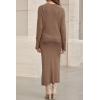 imageArachampampCloz Womens Wool Blend Sweater 2 Piece Sets Fall Business Lounge Long Sleeve Top Midi Dress Outfits 2025Brown