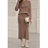 imageArachampampCloz Womens Wool Blend Sweater 2 Piece Sets Fall Business Lounge Long Sleeve Top Midi Dress Outfits 2025Brown
