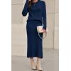 imageArachampampCloz Womens Wool Blend Sweater 2 Piece Sets Fall Business Lounge Long Sleeve Top Midi Dress Outfits 2025Navy