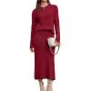 imageArachampampCloz Womens Wool Blend Sweater 2 Piece Sets Fall Business Lounge Long Sleeve Top Midi Dress Outfits 2025Burgundy