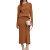 imageArachampampCloz Womens Wool Blend Sweater 2 Piece Sets Fall Business Lounge Long Sleeve Top Midi Dress Outfits 2025Caramel