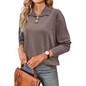 imageArachampampCloz Womens Swaters 2024 Fall Fashion Outfits Long Sleeve Crewneck Knit Tops Ruffle Casual TShirts Cute Tees BlousesKhaki3174