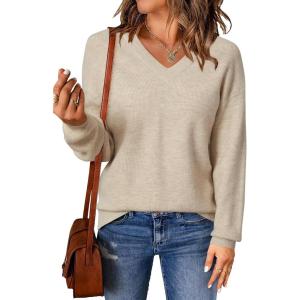 imageArachampampCloz Womens Wool Blend Sweaters V Neck Winter Business Casual Warm Tops 2025Apricot