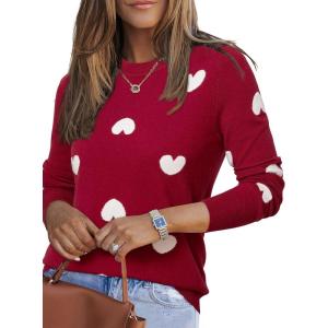 imageArachampampCloz Womens Wool Blend Classic Crew Neck Casual Fall SweatersBurgundy White Heart