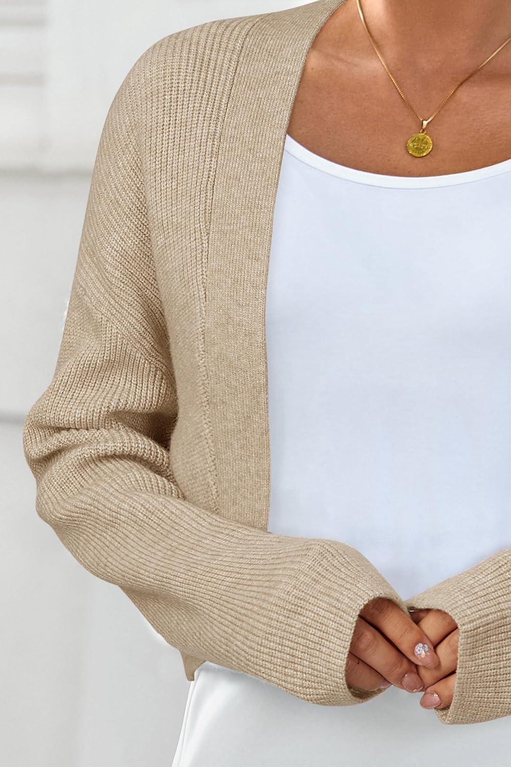 imageArachampampCloz Womens Wool Blend Sweaters Cropped Cardigan Bolero Shrug for DressesApricot