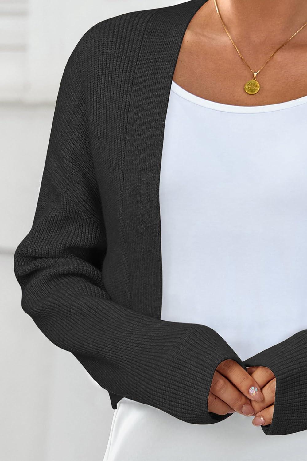 imageArachampampCloz Womens Wool Blend Sweaters Cropped Cardigan Bolero Shrug for DressesBlack