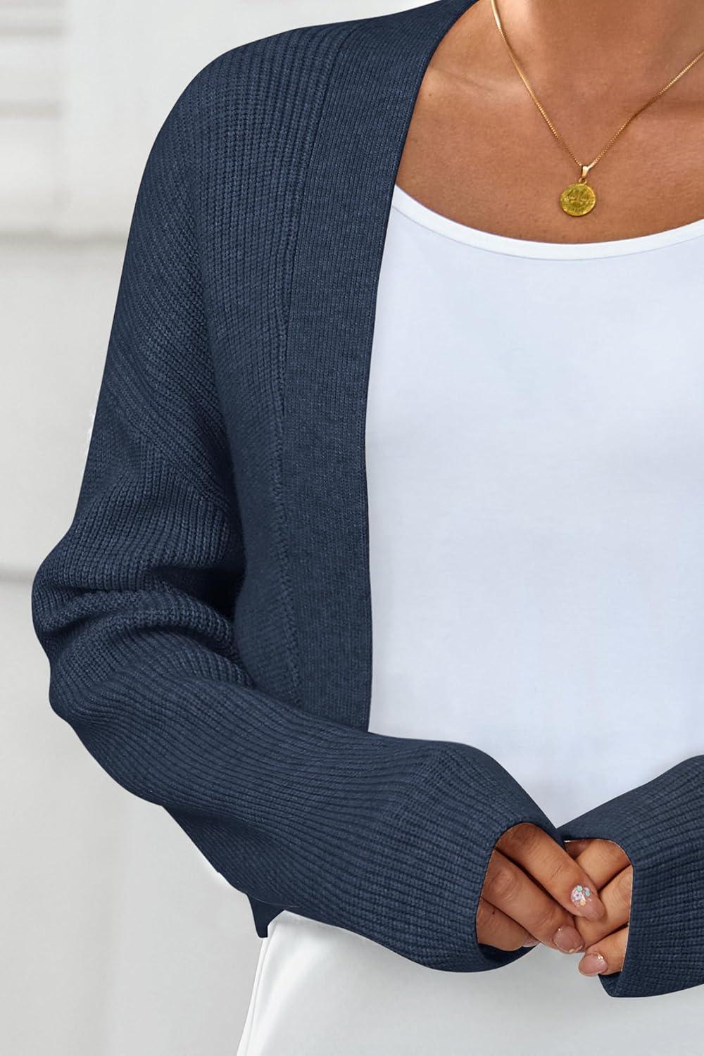 imageArachampampCloz Womens Wool Blend Sweaters Cropped Cardigan Bolero Shrug for DressesDark Blue