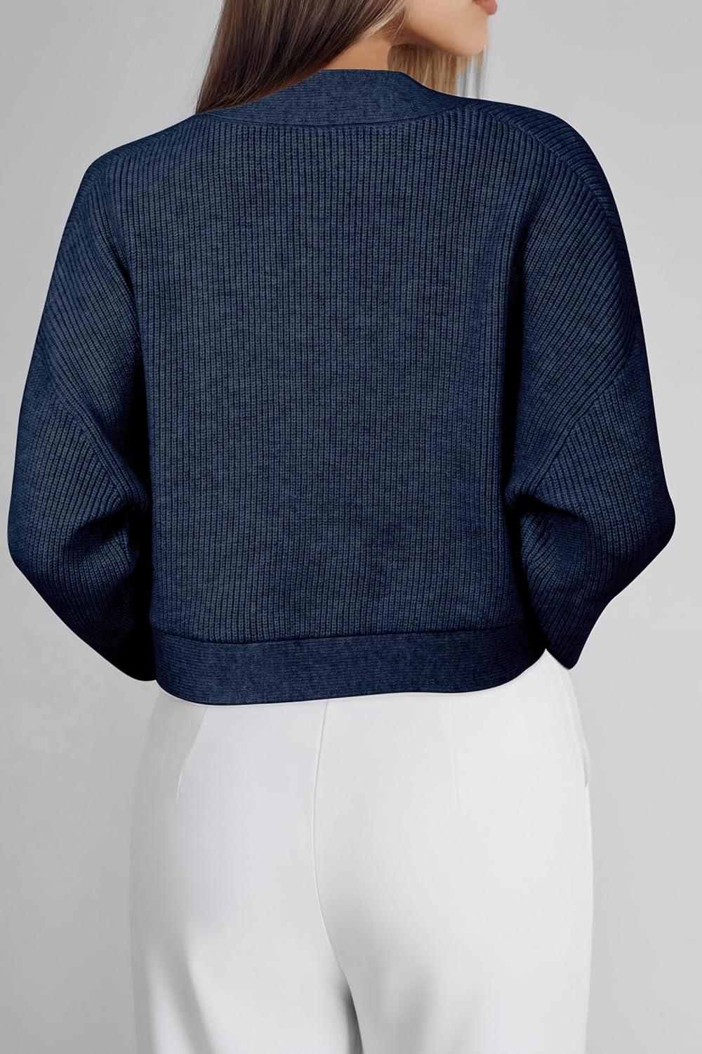 imageArachampampCloz Womens Wool Blend Sweaters Cropped Cardigan Bolero Shrug for DressesDark Blue