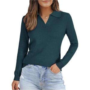imageArachampampCloz Womens Wool Blend Polo Pullover Spring Sweaters Business Casual Outfits 2026Bluish Green