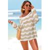 image:imageArachampCloz Womens Linen Blend Crochet Bell Sleeve Beach Vacation Striped Tops 2026Apricot Stripe