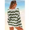 image:imageArachampCloz Womens Linen Blend Crochet Bell Sleeve Beach Vacation Striped Tops 2026Army Green Stripe