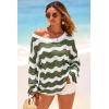 image:imageArachampCloz Womens Linen Blend Crochet Bell Sleeve Beach Vacation Striped Tops 2026Army Green Stripe